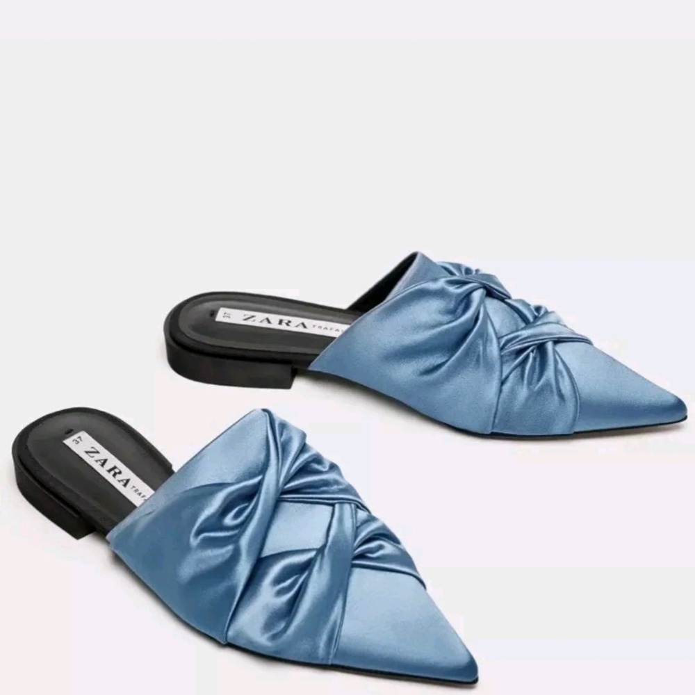 Zara Sky Blue Satin Flats